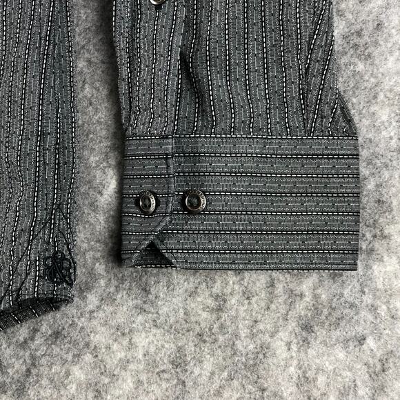 Rock & Republic Men Button Up Shirt Large Gray Striped Long Sleeve Metal Buttons - Picture 8 of 12